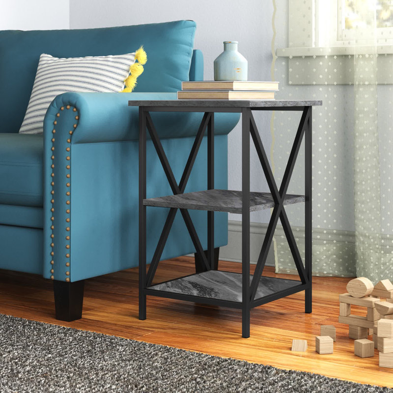 Ariyana End Table, Gray Faux Marble/Black