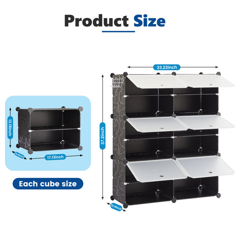 24 Pair Stackable Shoe Storage Cabinet, Black, 37.2'' H x 33.19'' W x 12.4'' D