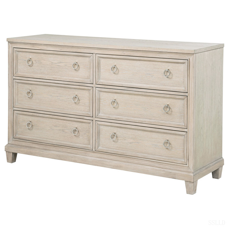 Commode 6 tiroirs en chêne délavé patiné