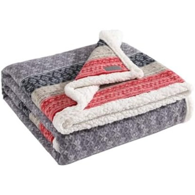 Blanket, Super Soft Reversible Sherpa & Brushed Fleece Bedding, Ideal Throw Blankets For Couch, Plaid Home Design (Nordic Raisin)
