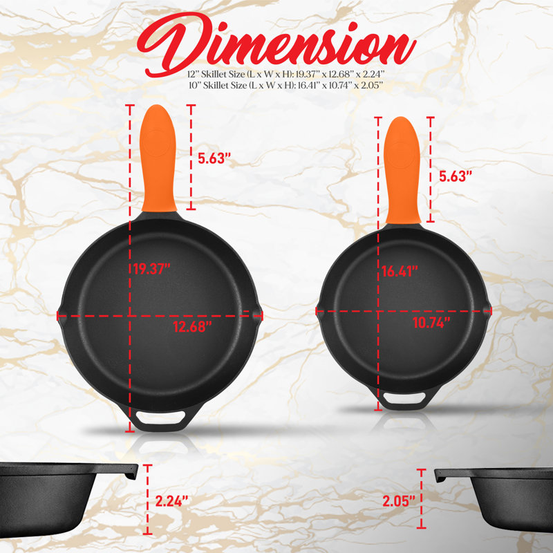 NutriChef Seasoned Cast Iron Non-Stick 2 Piece Skillet Set