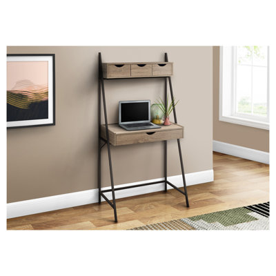 Taupe Computer Desk with Storage Drawers and Metal Frame, Home Office Workstation