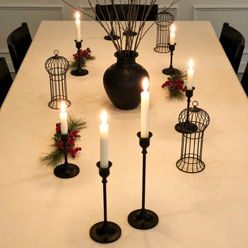 Metal Candle Holders Set Of 6, Taper Candlesticks Vintage Candelabra Centerpiece Stands, Black