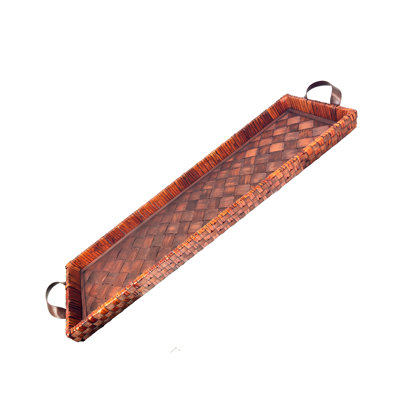 38" x 11.8" Extra Large Handwoven Wicker & Wood Tray with Handles – Oversized Long Decorative Tray for TV Console, Dining Table, Centerpiece – Farmhouse, Boho, Rustic Style