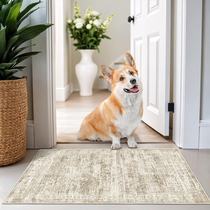 Tapis lavable rétro antidérapant (brun), Rectangulaire 2 pi x 3 pi