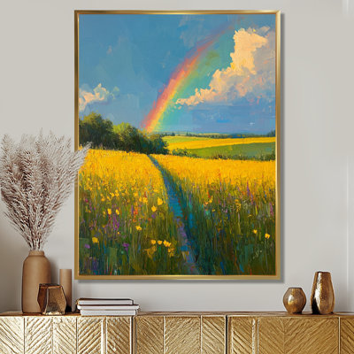 Arc-en-ciel au-dessus des champs - art mural arc-en-ciel pour le salon