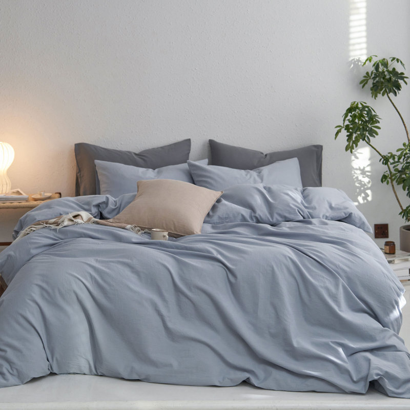 MooMee Duvet Cover Set with Zipper Closure & 8 Interior Ties 100% Washed Cotton Twill Soft Linen Like Textured, Bright White