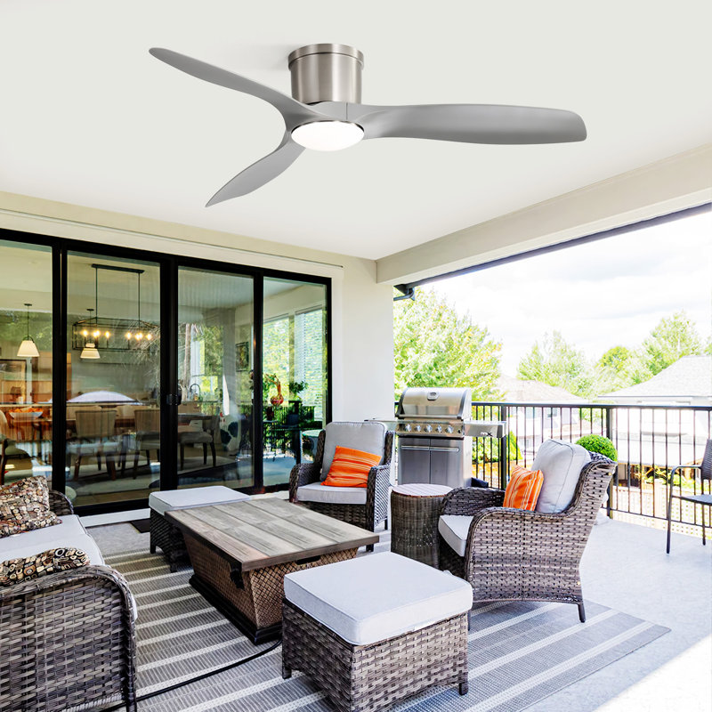 52 Inch Flush Mount Ceiling Fan With Dimmable Led Light 3 ABS Fan Blades Reversible DC Motor For Living Room