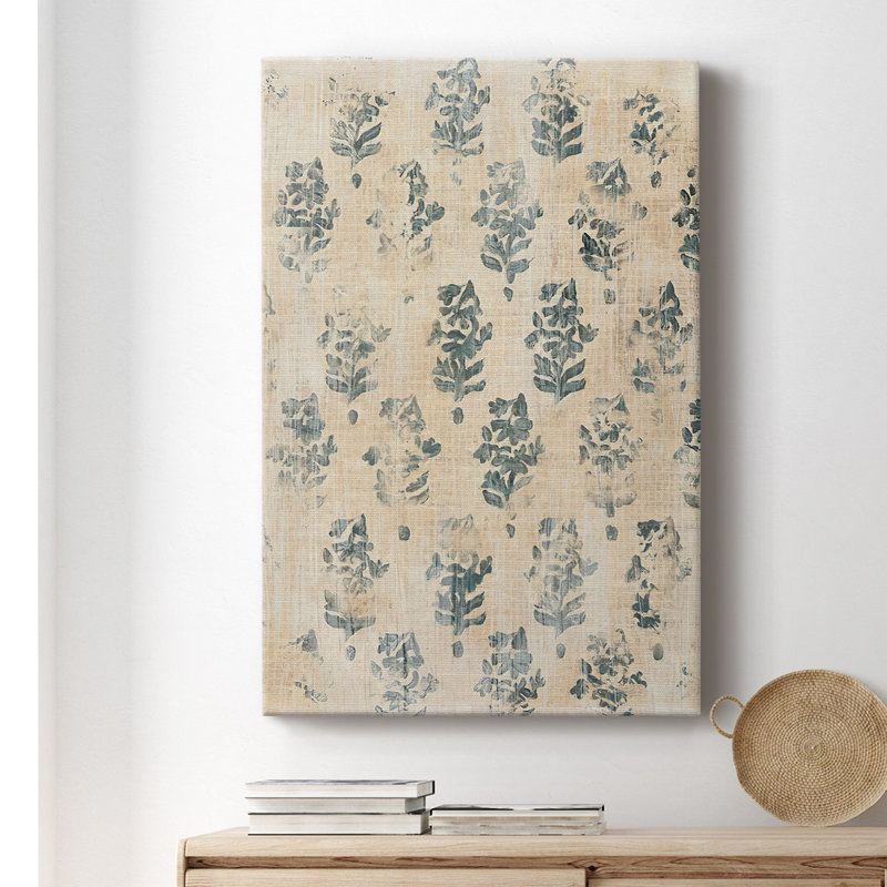 Toile tendue avec châssis rétro Vintage Blockprint I - prête à être accrochée, H 18 po x l 12 po x P 1,5 po