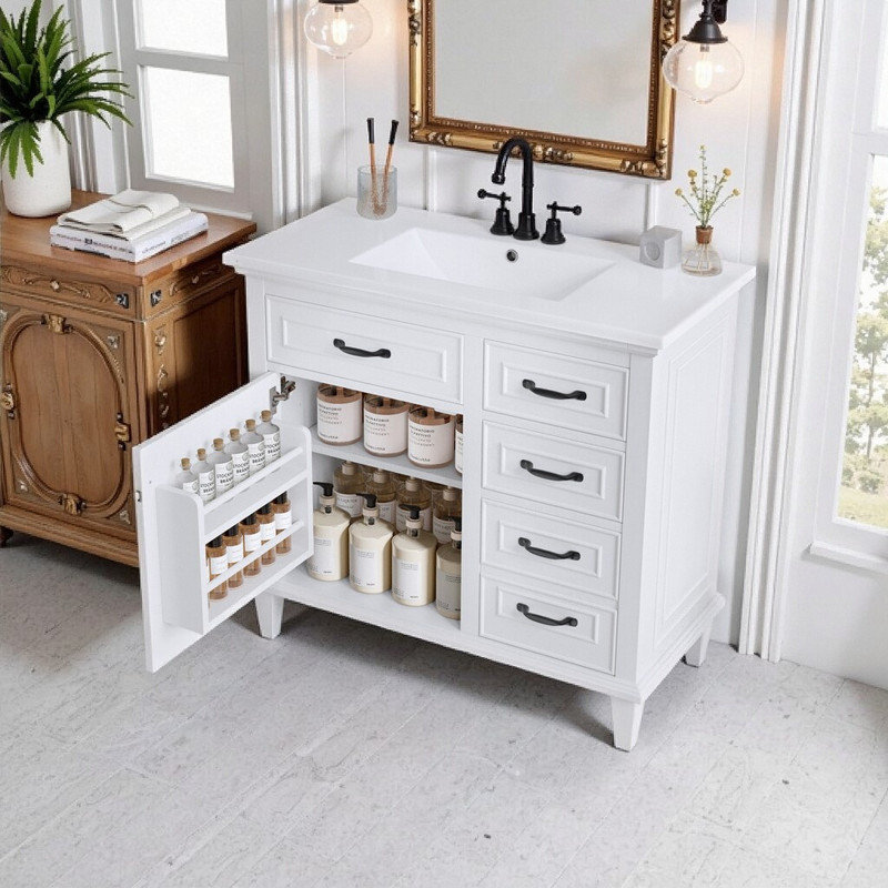 Meuble-lavabo sur pied 36 po avec lavabo en céramique, Blanc