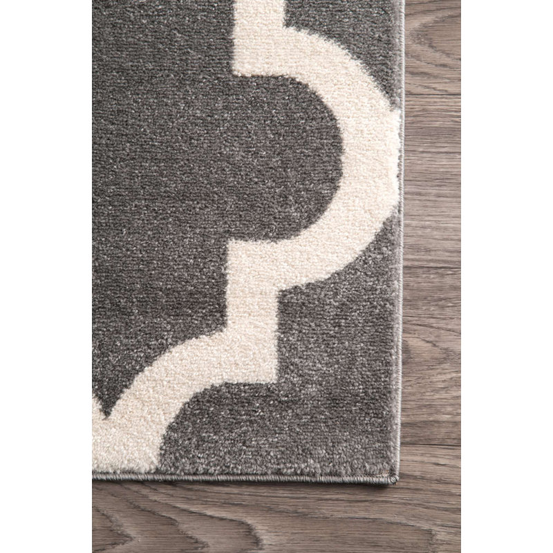 Tapis gris à motif géométrique Sherrer, Rectangle 3 pi x 5 pi