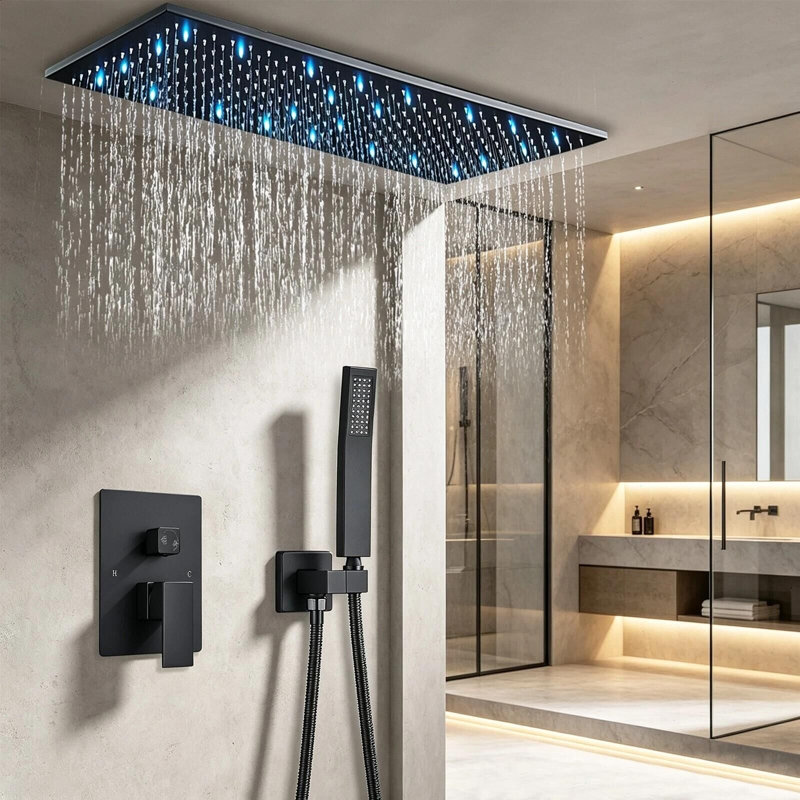 Ensemble de robinet de douche noir mat mat 16 x 32 po à fixation au plafond