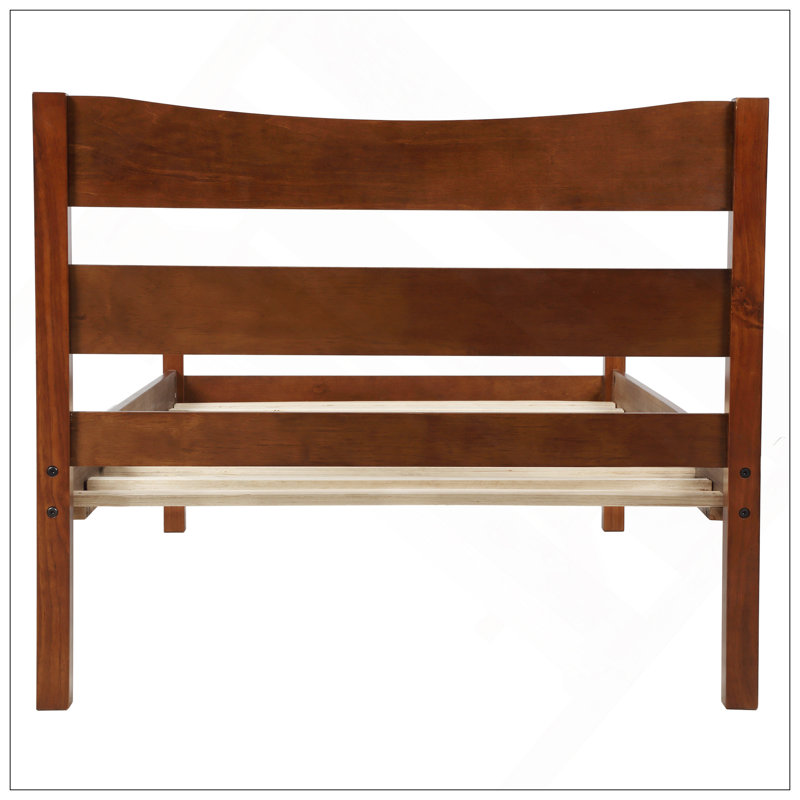 Twin Size  Wood Platform Bed With Headboard And Wooden Slat Support