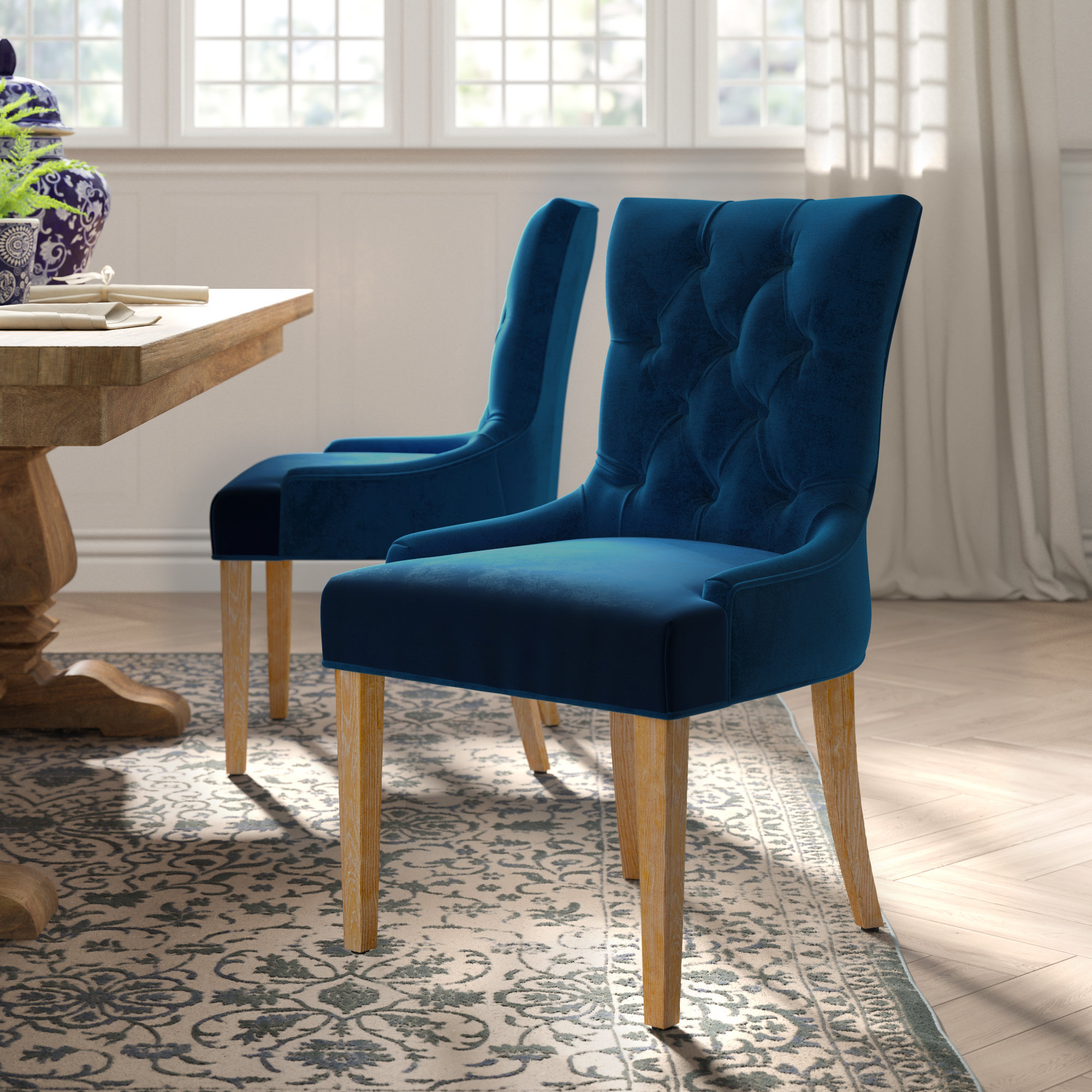 Cueto Tufted Cotton Upholstered Side Chair in Light Wood