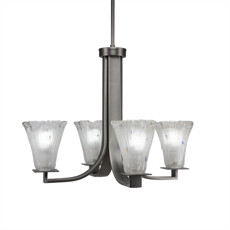 Lustre 4 lumières Apollo illustré en finition granit foncé avec verre givré cannelé de 5,5 po, Graphite