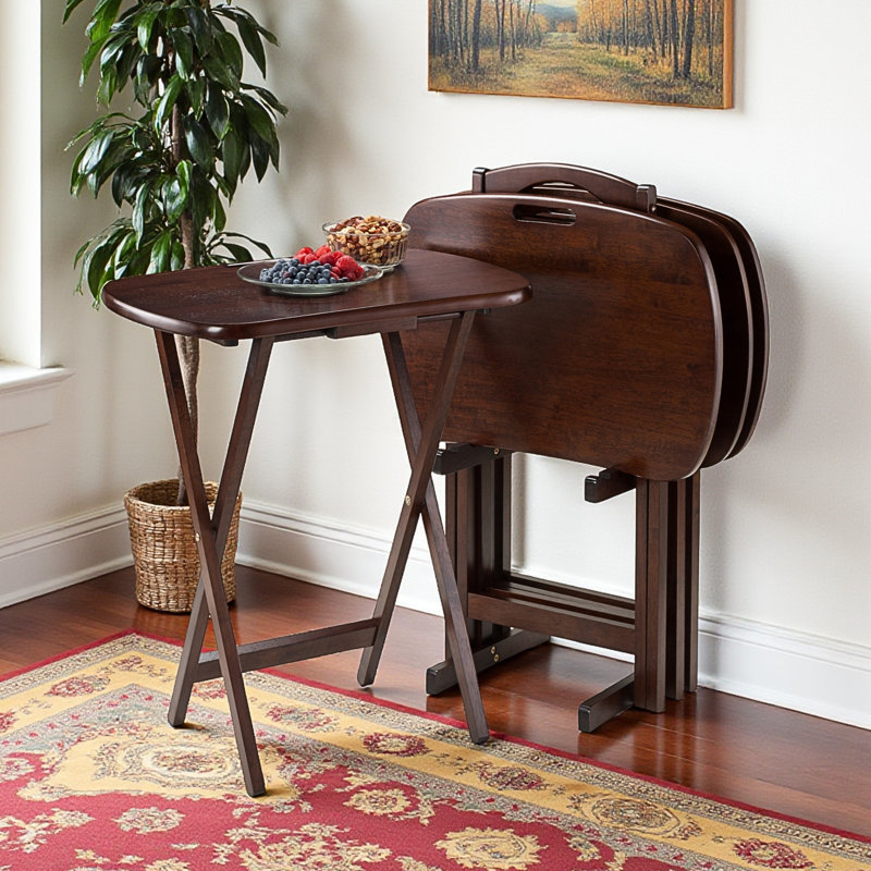 Ensemble de table télé 5 pièces Griffin en bois massif brun foncé L 22,56 po x P 15,48 po, Marron foncé