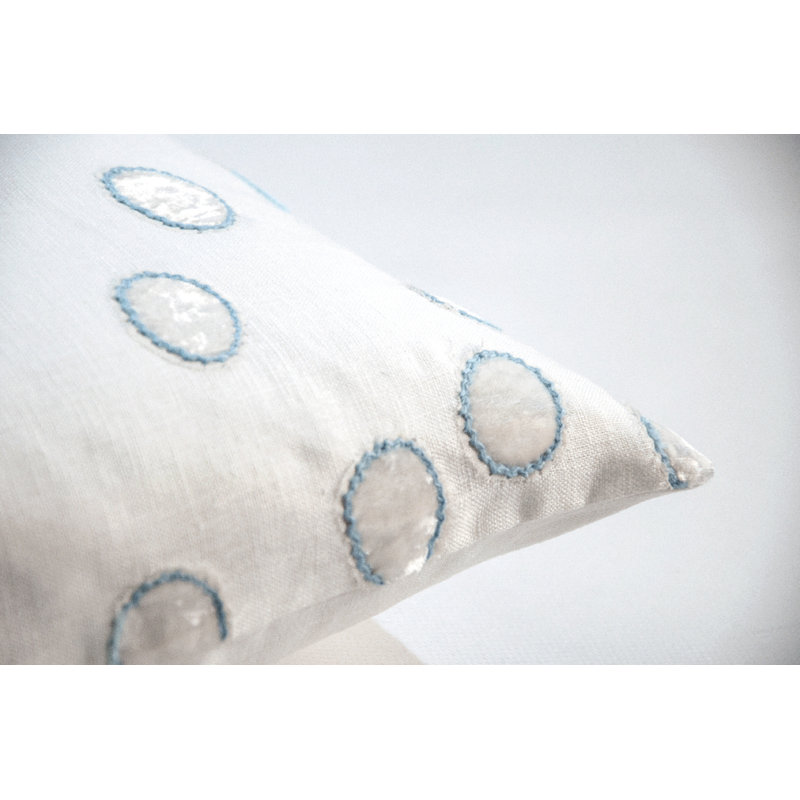 Ovals Appliqued and Embroidered Linen and Velvet Reversible Throw Pillow, Robin's Egg