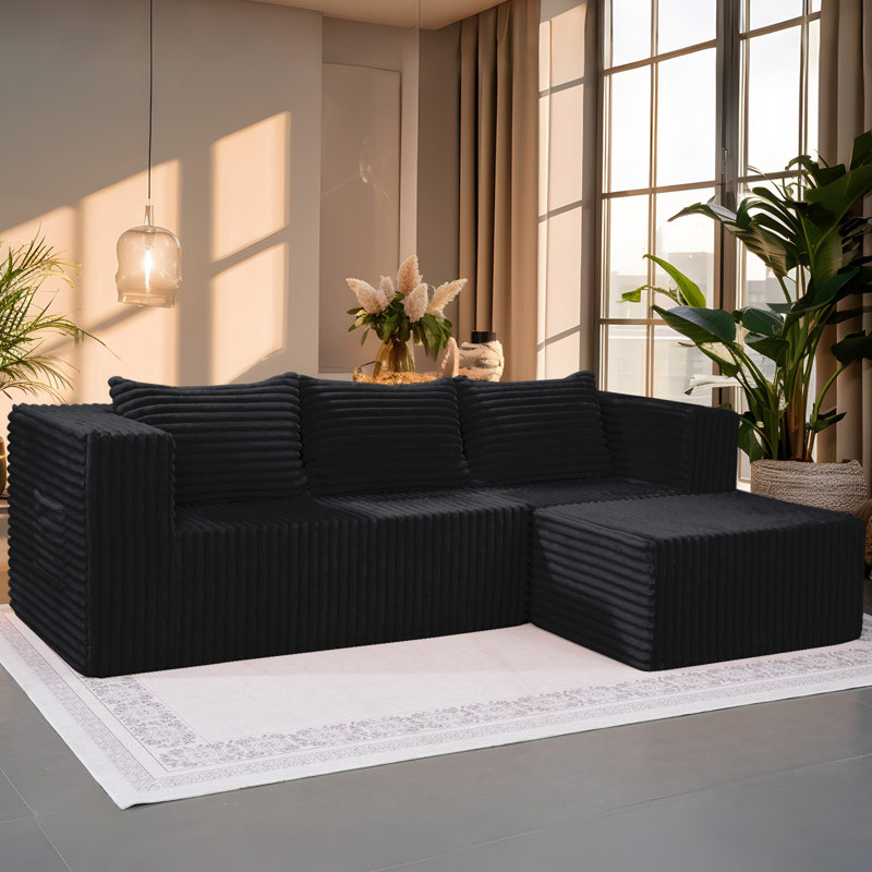 Boneless Cloud Sectional Couch With Chaise, Comfy L Shaped Chaise Modern Modular Sofa With Deep Seat, No Assembly, Black