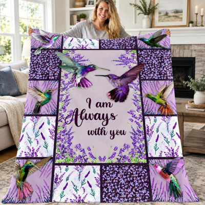 Couverture de flanelle lavande colibri 1pc, jeté en peluche à motif floral colibri, couverture douce et confortable pour canapé-lit, salon, bureau, cadeau de décoration intérieure, cadeau toutes saisons, lavable à la machine