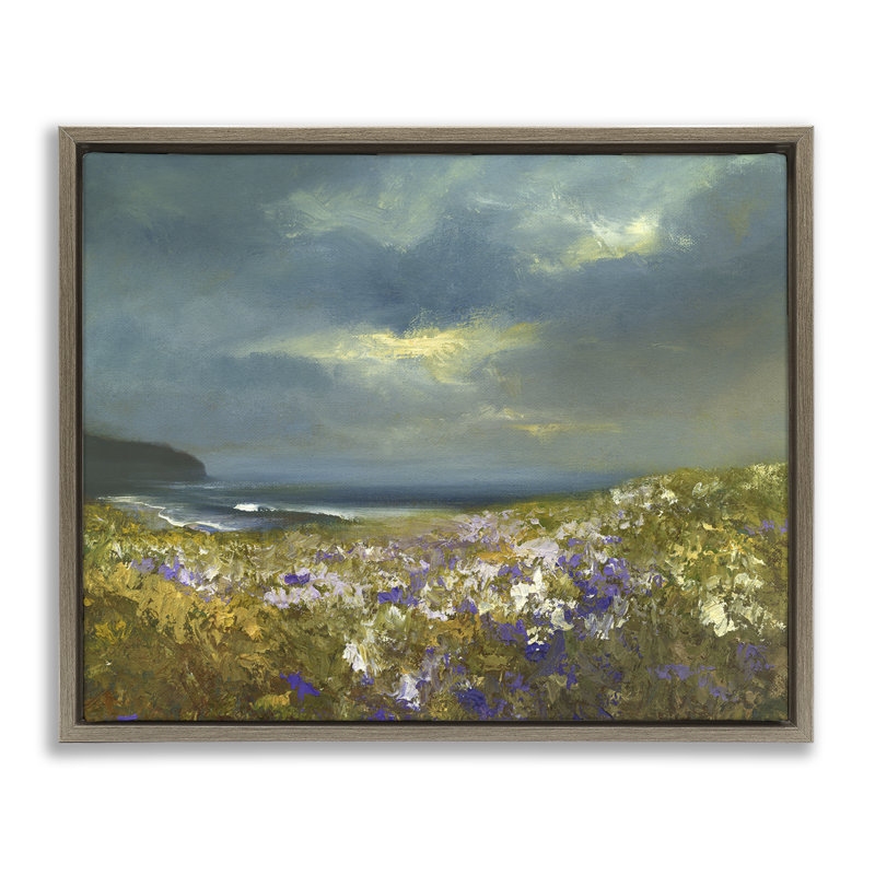 "Flowers By Stormy Beach", art mural encadré par Sheila Finch, Cadre flottant orme Montalcino, H 25 po x l 31 po