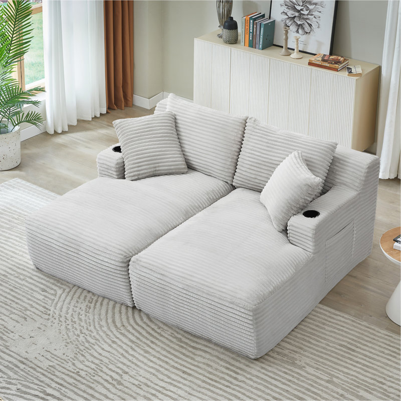 Méridienne double compressible avec porte-gobelets - aucun assemblage requis, causeuse moelleuse moderne pour lire dans la chambre à coucher