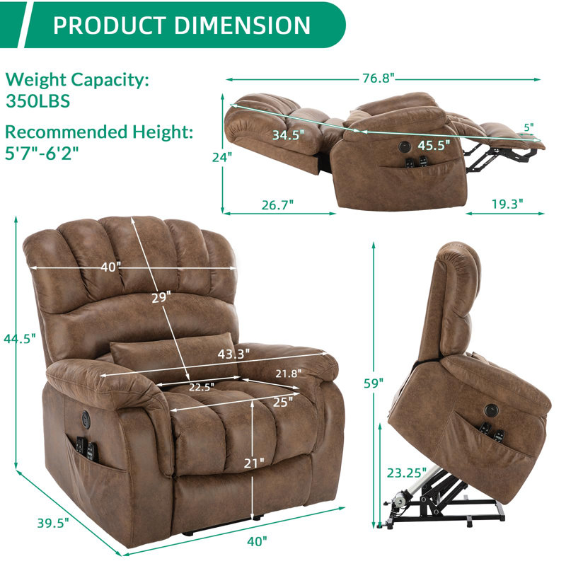 Grand fauteuil inclinable électrique à deux moteurs avec repose-pieds allongé Tall Man, Brun