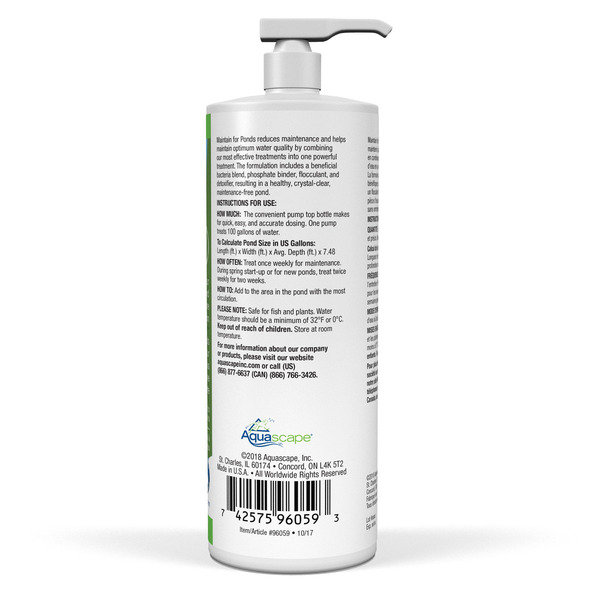 MAINTAIN For Ponds No Power Source Required / Manual Algae Control, 32 oz / 946 ml