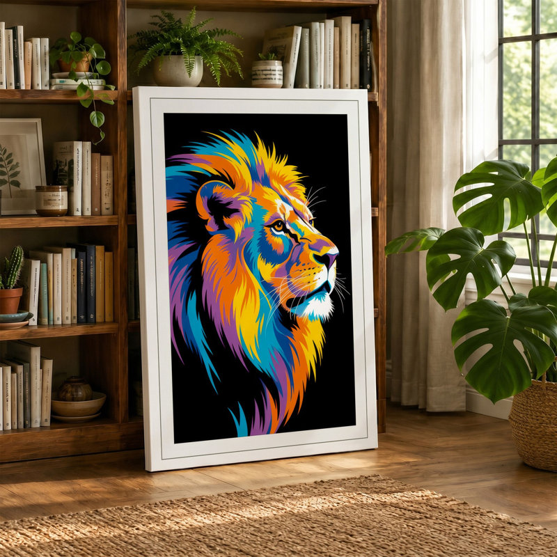 Bold Lion Head Modern 1 Piece Wrapped Canvas Wall Art, 30x20 - 76.2 x 50.8 cm, Taupe Border