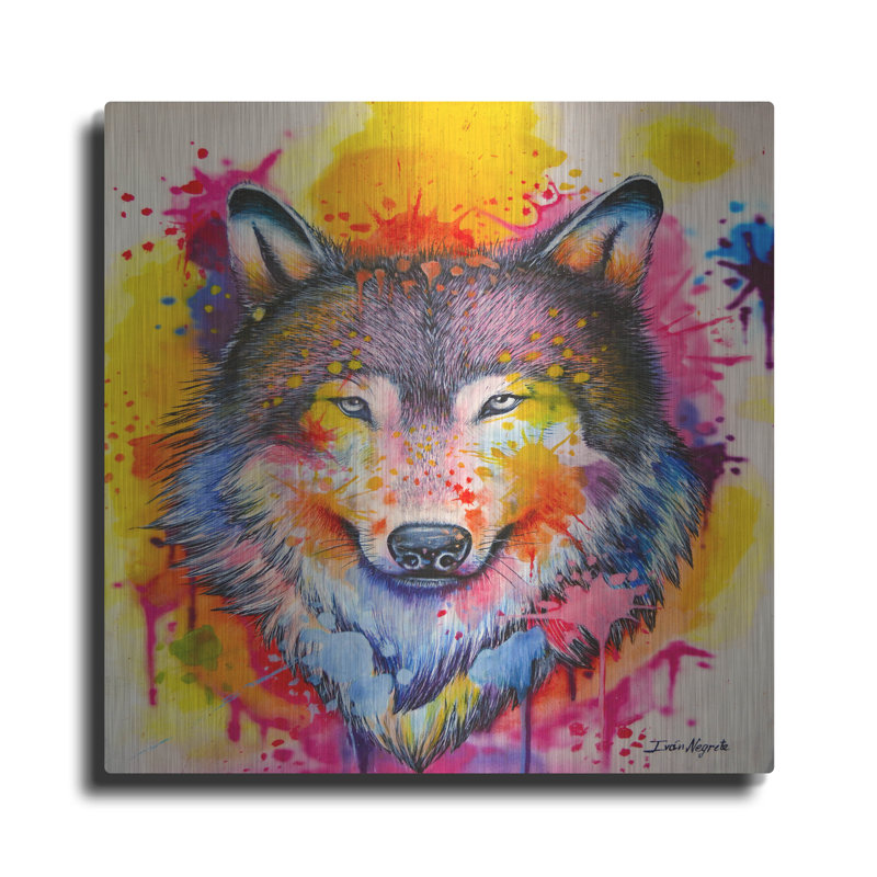 «Wolf Splash Colors» par Ivan Negrete sur métal, H 12 po x l 12 po