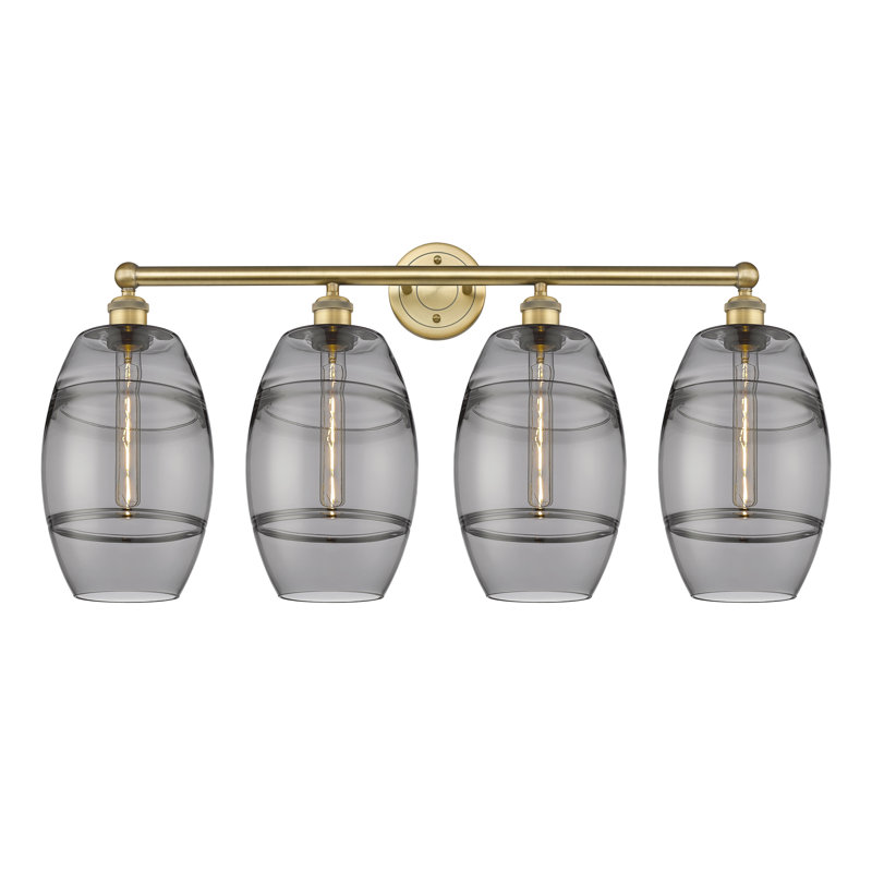 Éclairage pour meuble-lavabo à 4 lumières à intensité variable Dundrod, Gris fumée clair, Laiton brossé