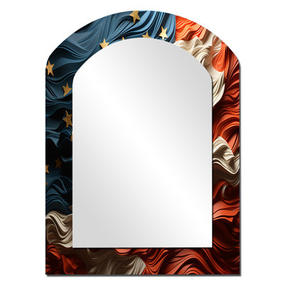 Drapeau moderne des États-Unis II - drapeau asymétrique, miroir mural décoratif Red Arch, impression sur métal