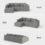 Canapé modulaire en forme de L 9 po x 9 pi, canapé en forme de L, 3 sièges modulaires en mousse à mémoire de forme pour pièce moyenne (gris, orienté vers la gauche)-1129178707-1129178706