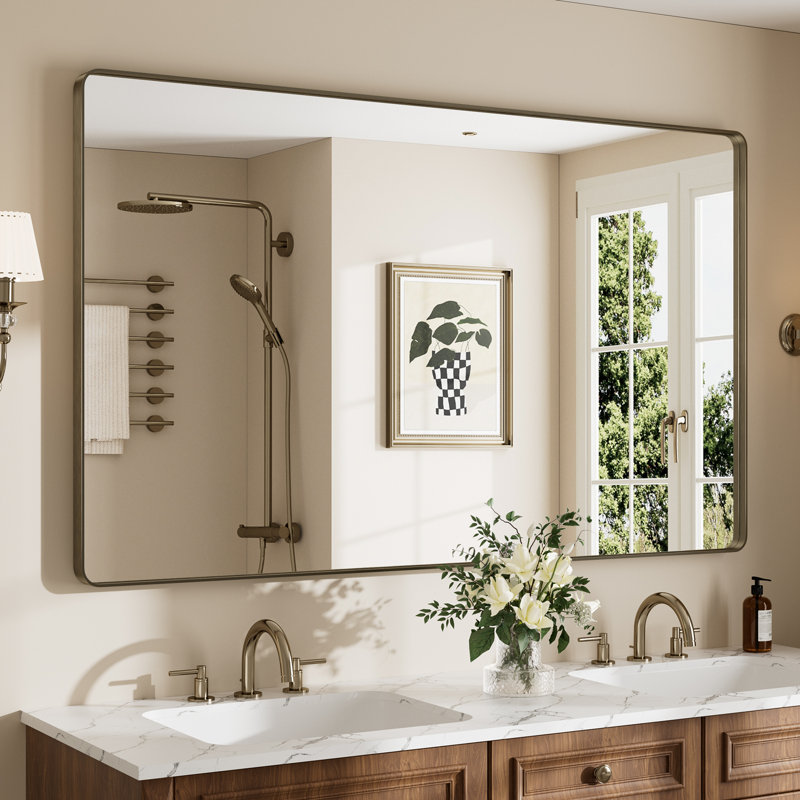 Miroir de salle de bain mural Llesenia, 60 po x 36 po, Bronze, Rectangulaire