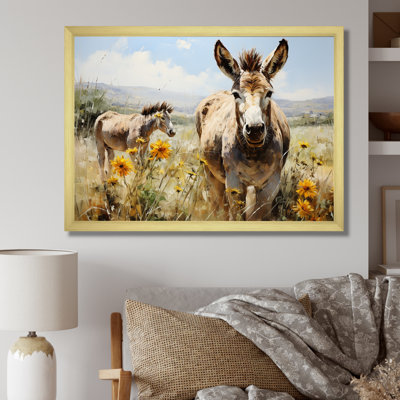 Donkey Flower Meadow Landscape I - Donkey, art mural