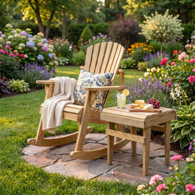 Classic Adirondack Deck Rocking Chair – Premium Pressure-Treated Pine, Weather-Resistant Outdoor Comfort