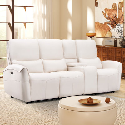 93.6'' Wide Modern Soft Microfiber Power Reclining Sofa With Lumbar Pillows And Central Console