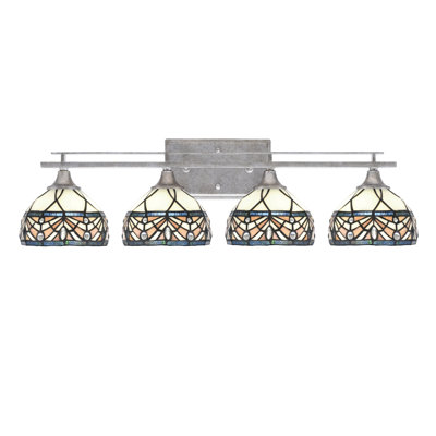 Uptowne 4 Light Bath Bar Shown In Aged Silver Finish With 7" Royal Merlot Art Glass