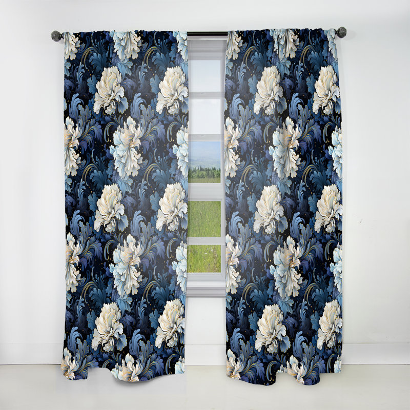 Astral Blue White Damask Radiance - Damask Curtain - Velvet Room Darkening - 1 Panel, 52" W x 63" L