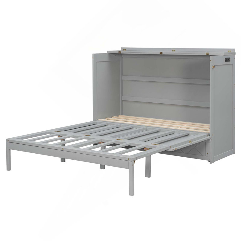 Grand lit escamotable mural avec tiroir et un ensemble de prises et de ports USB, Grey