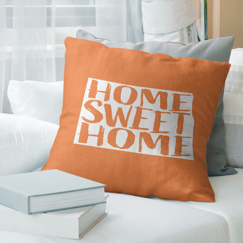 Coussin intérieur / extérieur Home Sweet, 20 po X 20 po, North Dakota, Orange