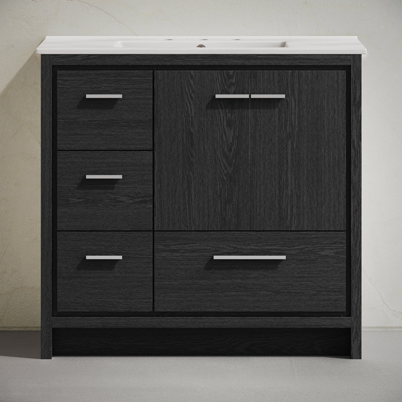 Meuble-lavabo autoportant de 36 po avec comptoir à 3 trous Virage, 8 po