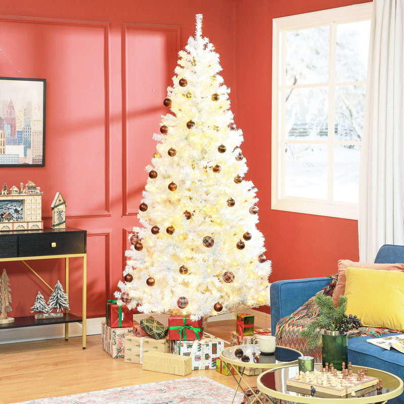 Arbre artificiel de 7,5 pi de hauteur, 1346 extrémités de branches, blanc, base en métal pliable et stabilité