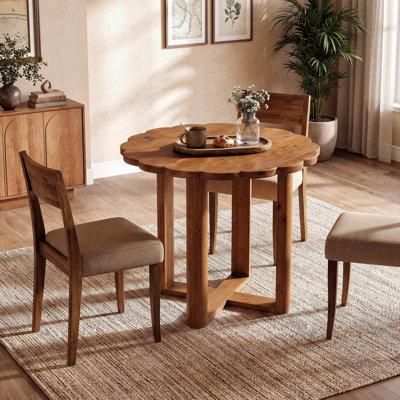 Table de salle à manger ronde de 31,5 pouces avec motif floral sculpté, table de cuisine en bois massif pour 2 à 4 personnes, petite table de salle à manger, appartements, petite place