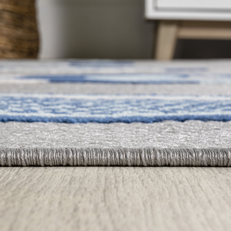 Sabinal Modern Fish High-Low Gray/Navy Indoor/Outdoor Rug, Rectangle 7'9" x 10'