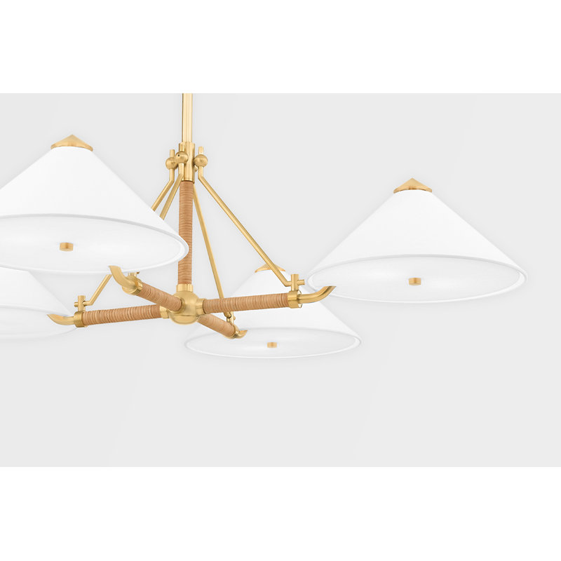 Aged Brass Sputnik Chandelier with Belgian Linen Shades