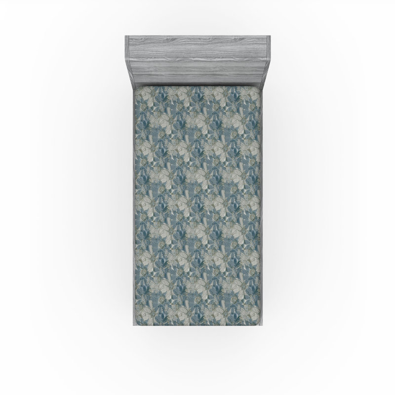 Drap-housse Ambesonne, Crépuscule / motif floral bleu-vert, Drap-housse simple TG
