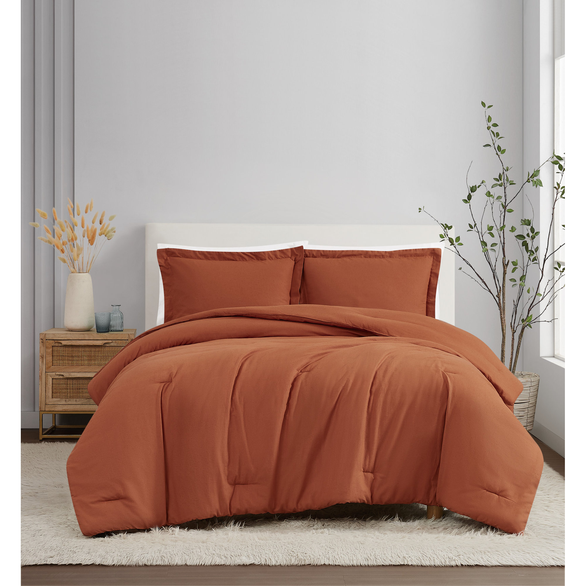 Nena 100% Linen Bedding Set, King Comforter + 2 King Pillow Shams, Rust