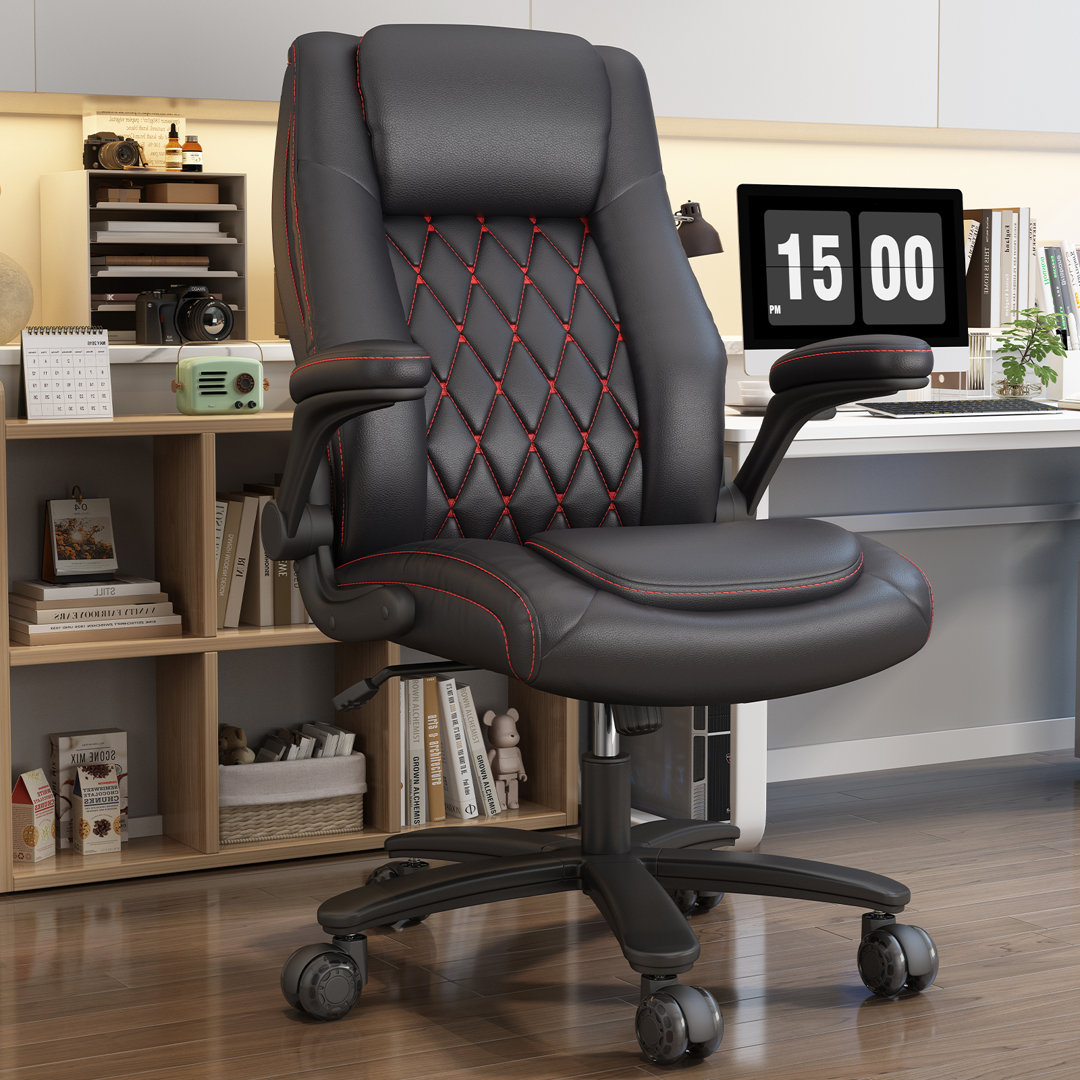Lindi Executive Office Chair, Big and Tall Office Chairs for Heavy People 400lbs Wide Seat, High Back Leather Office Chair Lumbar Support with Adjustable Armrests, Office Desk Chair Inbox Zero Upholstery 
