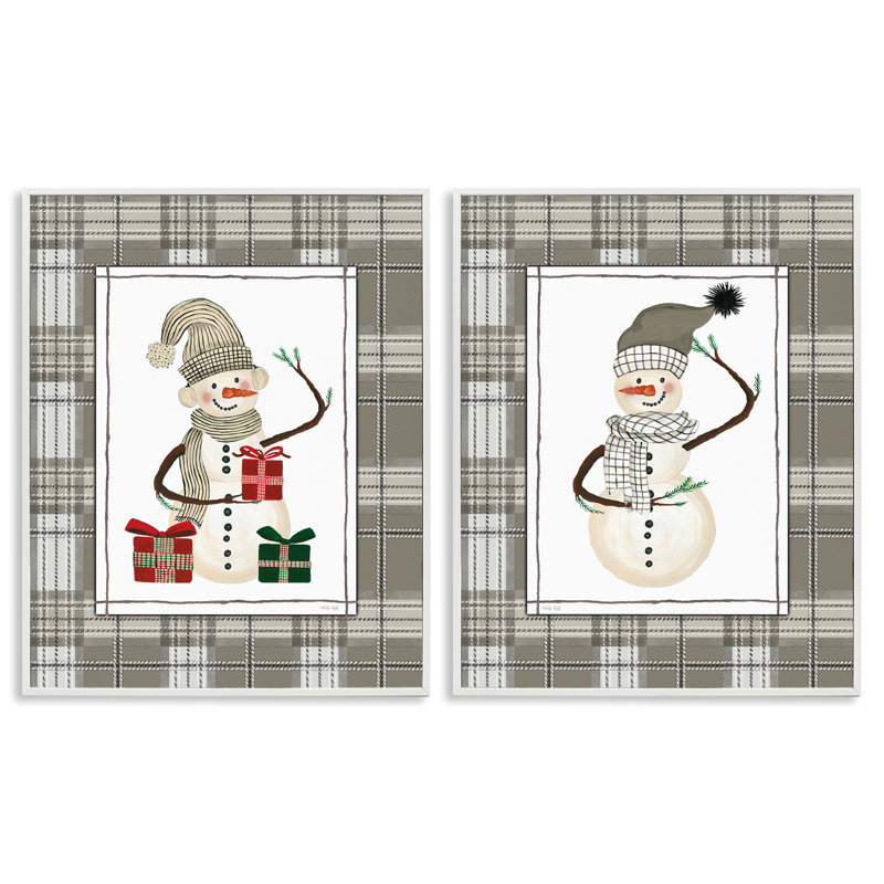 Cozy Snowmen on Plaid, ensemble de 2 giclées encadrées, design par Cindy Jacobs, H 30 po x l 48 po