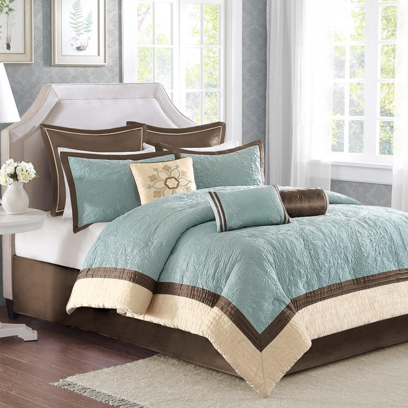 Ensemble d'édredon en polyester 9 pièces charmeuse, Édredon grand + 4 taies décoratives + 2 coussins